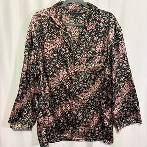Alexander Del Rossa Palm Coast Florida Womans Satin Sleep Shirt 2X Black Floral